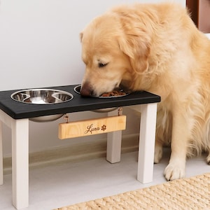 2 Bowl Dog Feeeding Station, Raised Dog Bowl, Personalized Wooden Dog Feeder with Stainless Steel, Customizable Pet Feeder, Dog Furniture