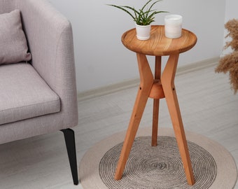 Oak Wooden 3 Leg Round End Table – Modern Three Legs Side Table – Creative Interior Design Cross Leg Corner Table – Oval Coffee Table