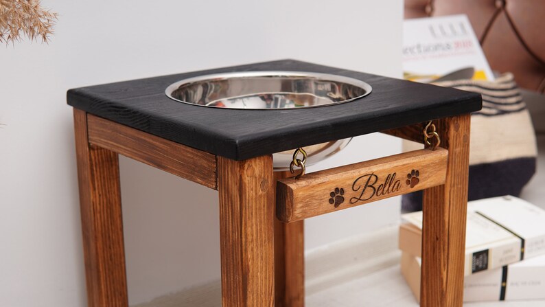 Single Dog Food and Water Bowl with Stand, Customizable Raised Pet Feeder, Elevated Dog Bowls, Rustic Style Pet Feeding Station, Pet Gift image 4