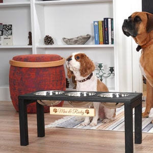 Ciotola per cani tripla rialzata, moderna mangiatoia per cani in stile fattoria, regalo per animali domestici, stazione di alimentazione per cani realizzata a mano, tre ciotole in acciaio inossidabile per cani, regalo per animali domestici