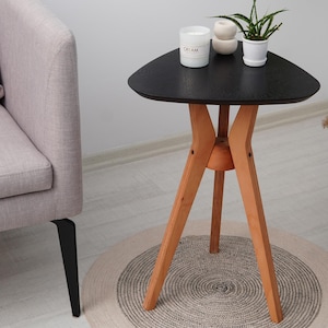 Oak Triangle Corner Table - Solid Wood End Table - Cross Legs Minimalist Night Stand - Modern Accent Table - Living Room Side Table