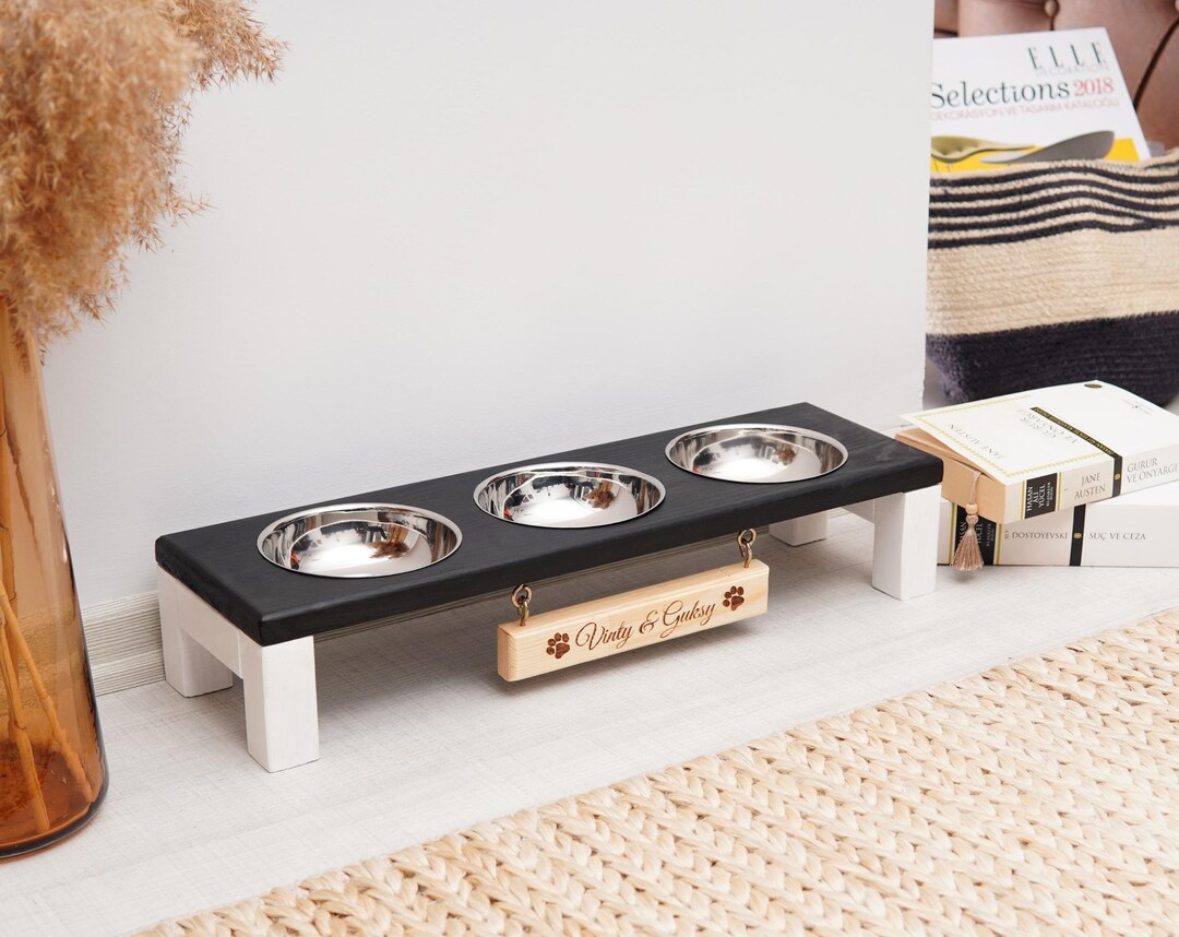 Triple Bowl Dog Feeder, Small 3 Bowl Dog Feeder, Raised Cat Bowl Stand ...
