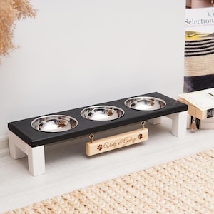Triple Bowl Dog Feeder, Small 3 Bowl Dog Feeder, Raised Cat Bowl Stand, Raised Pet Feeder, Rustic Elevated Feeding Stand, Handcrafted Feeder