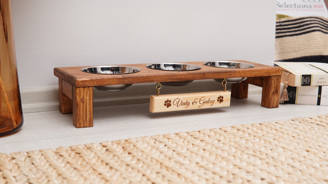 Personalized Cat Bowl Stand Wooden Cat Feeder With Bowl Etsy