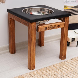 Single Dog Food and Water Bowl with Stand, Customizable Raised Pet Feeder, Elevated Dog Bowls, Rustic Style Pet Feeding Station, Pet Gift image 2