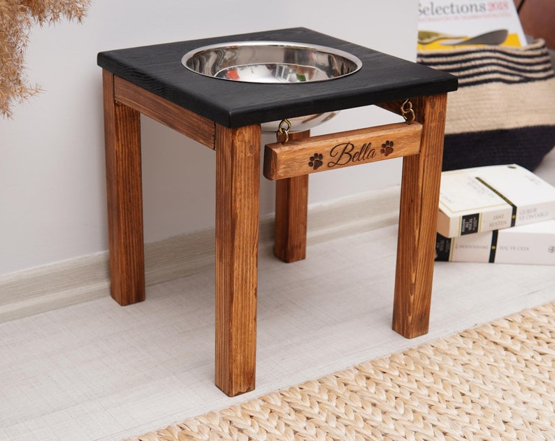 Single Dog Food and Water Bowl with Stand, Customizable Raised Pet Feeder, Elevated Dog Bowls, Rustic Style Pet Feeding Station, Pet Gift image 2