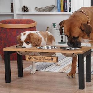 Title Triple Bowl Feeder, 3 Bowl Elevated Dog Feeding Station, Dog Dish Holder, Water Bowl for Dog, Raised Feeder Stand, Feeder with Storage