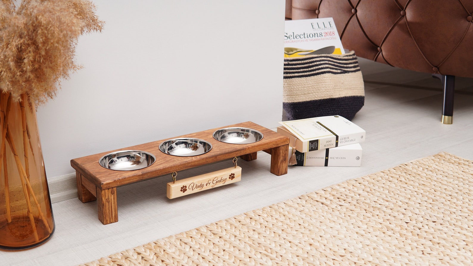 Personalized Cat Bowl Stand, Wooden Cat Feeder With Bowl, Small Dog