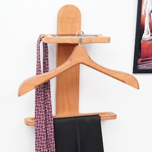 Wood Wall Hanging Rack, Cloth Hanger with Phone Stand, Wall Mounted Dress Hanger, Clothes Hanger Stand, Home Decor Gift, Gift for Her