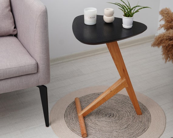 Black Wood Triangle Corner Table Y Legs Wooden End Table Modern
