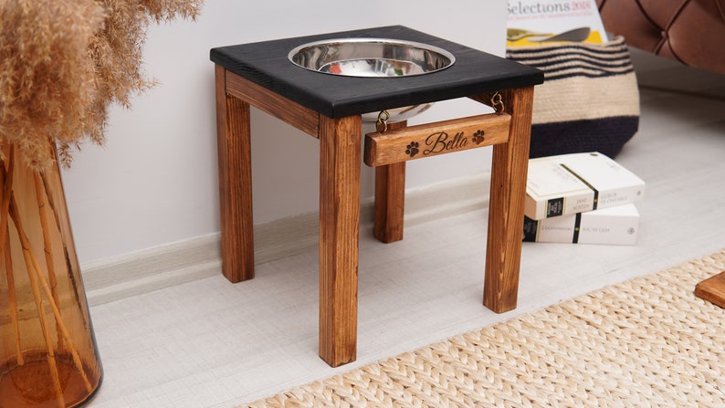 Single Dog Food and Water Bowl with Stand, Customizable Raised Pet Feeder, Elevated Dog Bowls, Rustic Style Pet Feeding Station, Pet Gift image 3