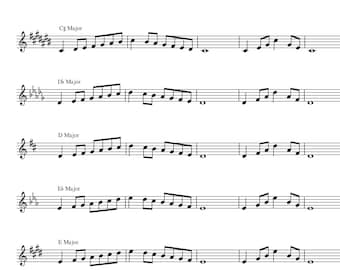 Major Scales, Treble Clef, Printable Music Scales, Music Staff Paper, Letter/A4 PDF, Instant Download