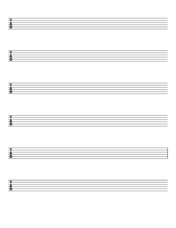 Tablature, Printable Blank Sheet Music, Music Staff Paper, Letter/a4 PDF,  Instant Download 