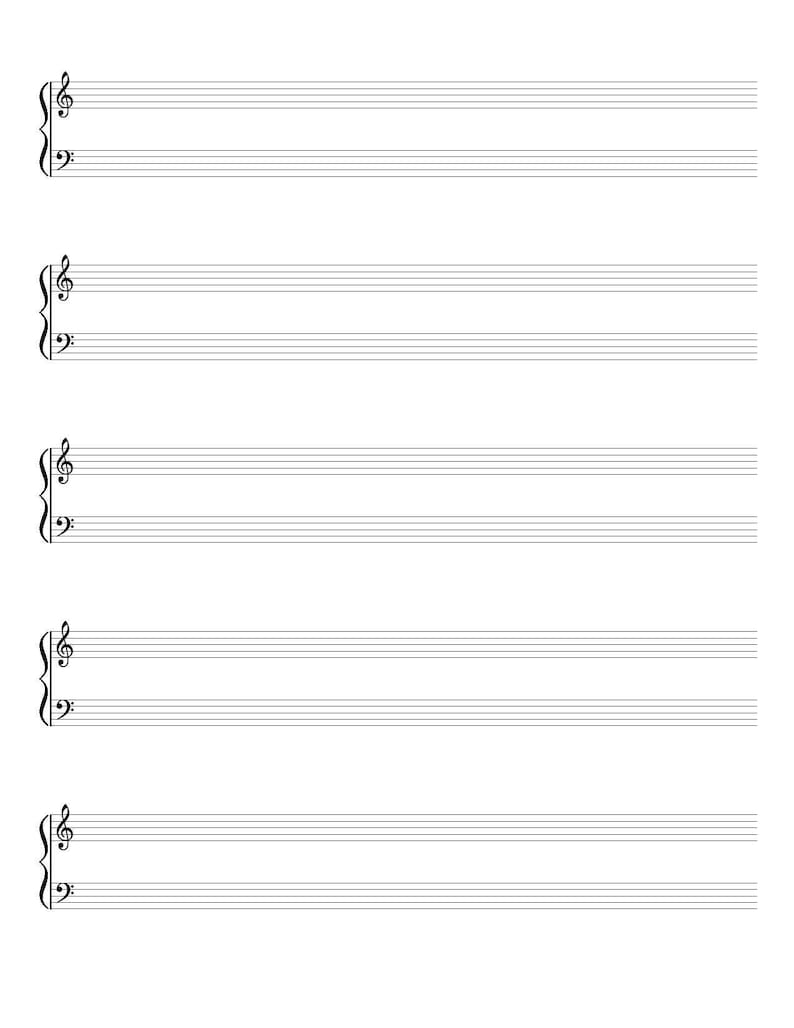 Grand Staff Printable Blank Sheet Music Music Staff Paper Etsy