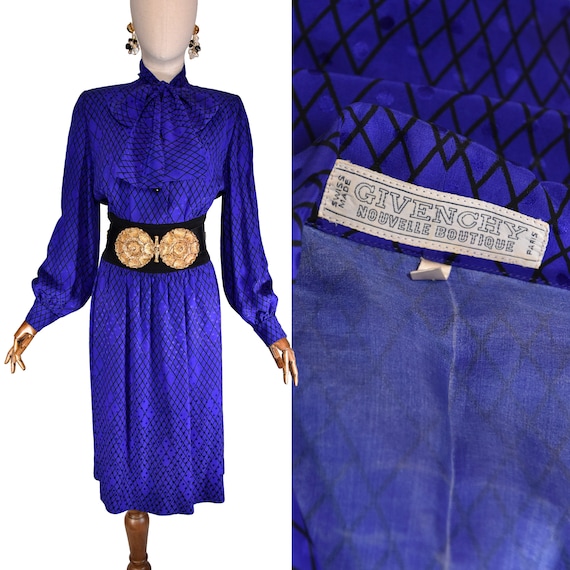 GIVENCHY vintage dress, '80s geometric print silk… - image 1