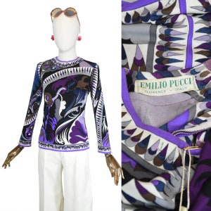 EMILIO PUCCI vintage top, Pucci silk jersey top with iconic geometric pattern, collector vintage Pucci long sleeves tee, Emilio Pucci blouse image 1