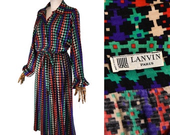 LANVIN vintage wool printed dress from the 70s, vintage relaxed and fluid dress by Lanvin made in France, 1970s retro dress.