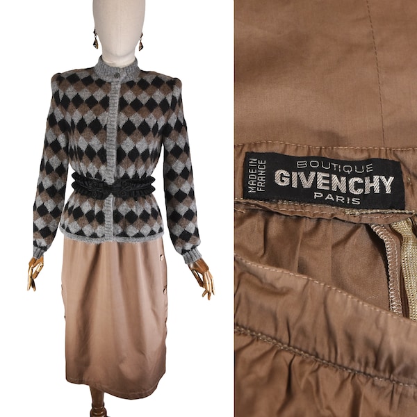 GIVENCHY VINTAGE jupe, couleur safari Boutique Givenchy Paris jupe, jupe en coton des années 1980.