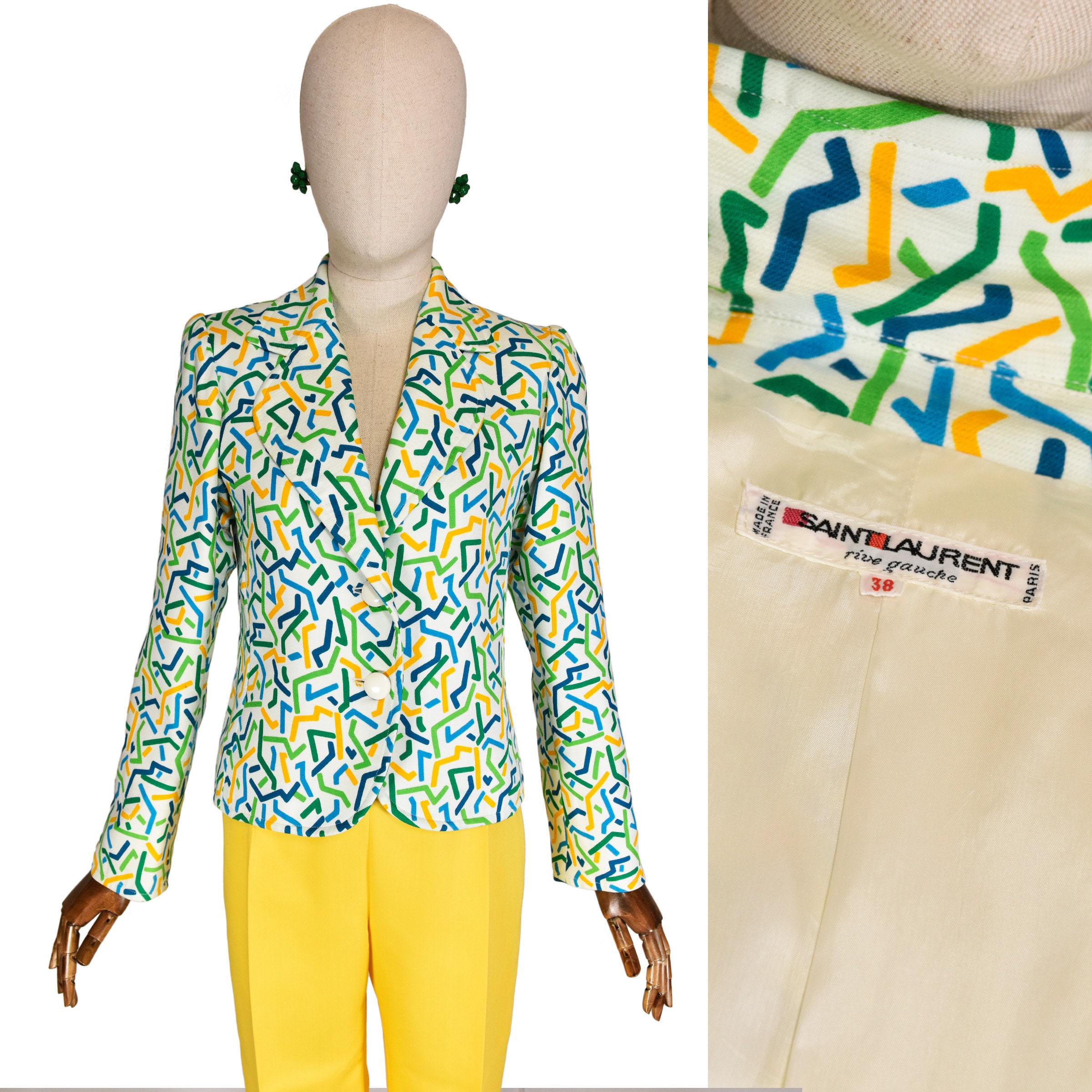 Vintage YSL Blazer: 1983 Rive Gauche Geometric Cotton Jacket (size