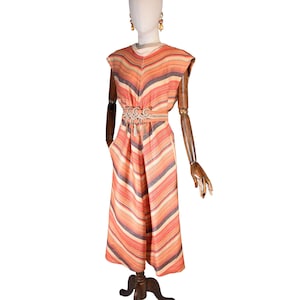 CHRISTIAN DIOR vintage 70s dress, striped linen cotton midi sleeveless dress,  a-line designer dress, relaxed fit DIOR dress with pockets.