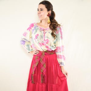 Vintage Leonard Floral Blouse: 2000s Cotton Tie-Neck Romantic Top