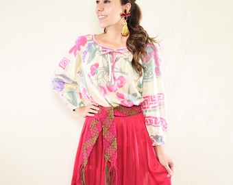 Vintage Leonard Floral Blouse: 2000s Cotton Tie-Neck Romantic Top