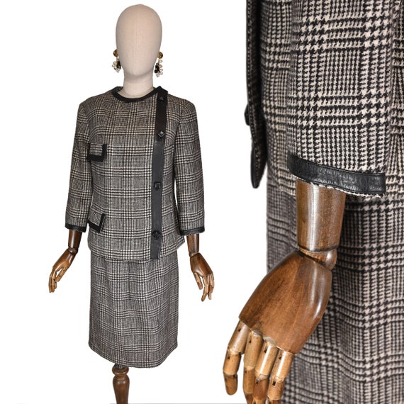 VINTAGE Italian wool suit, 60s houndstooth with l… - image 1