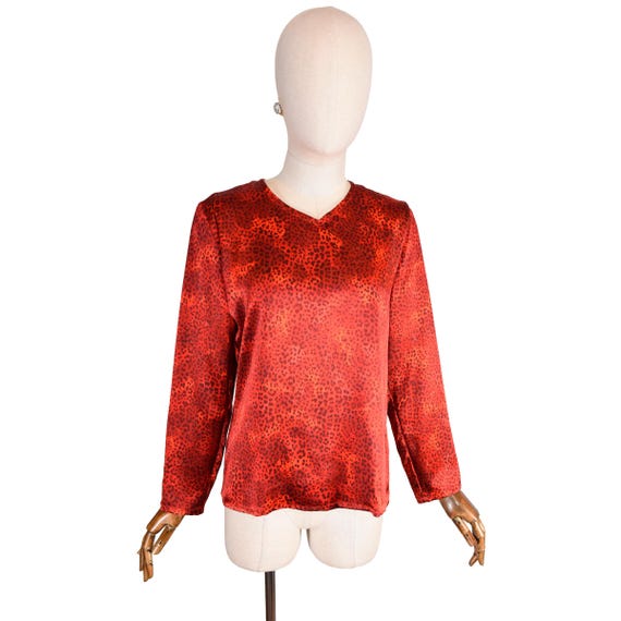 Vintage YSL Silk Blouse: Red Animal Print Designer Top - Etsy