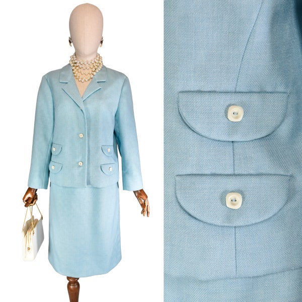 VINTAGE Combinaison jupe des années 60, ensemble en laine mélangée polyester, ensemble rétro chic des années 60, veste et jupe tailleur.