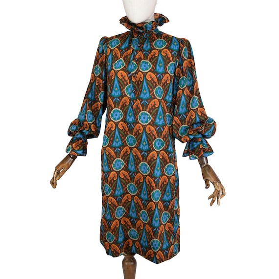Saint Laurent, SAINT LAURENT 1979/80 autumn winter vintage wool dress with ruffles