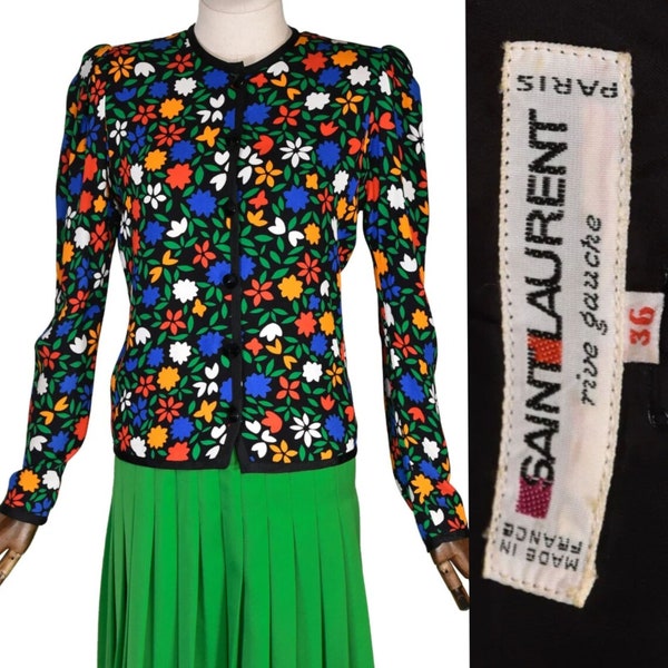 SAINT LAURENT giacca stampata flora, giacca vintage Yves Saint Laurent Rive Gauche in crepe di rayon.