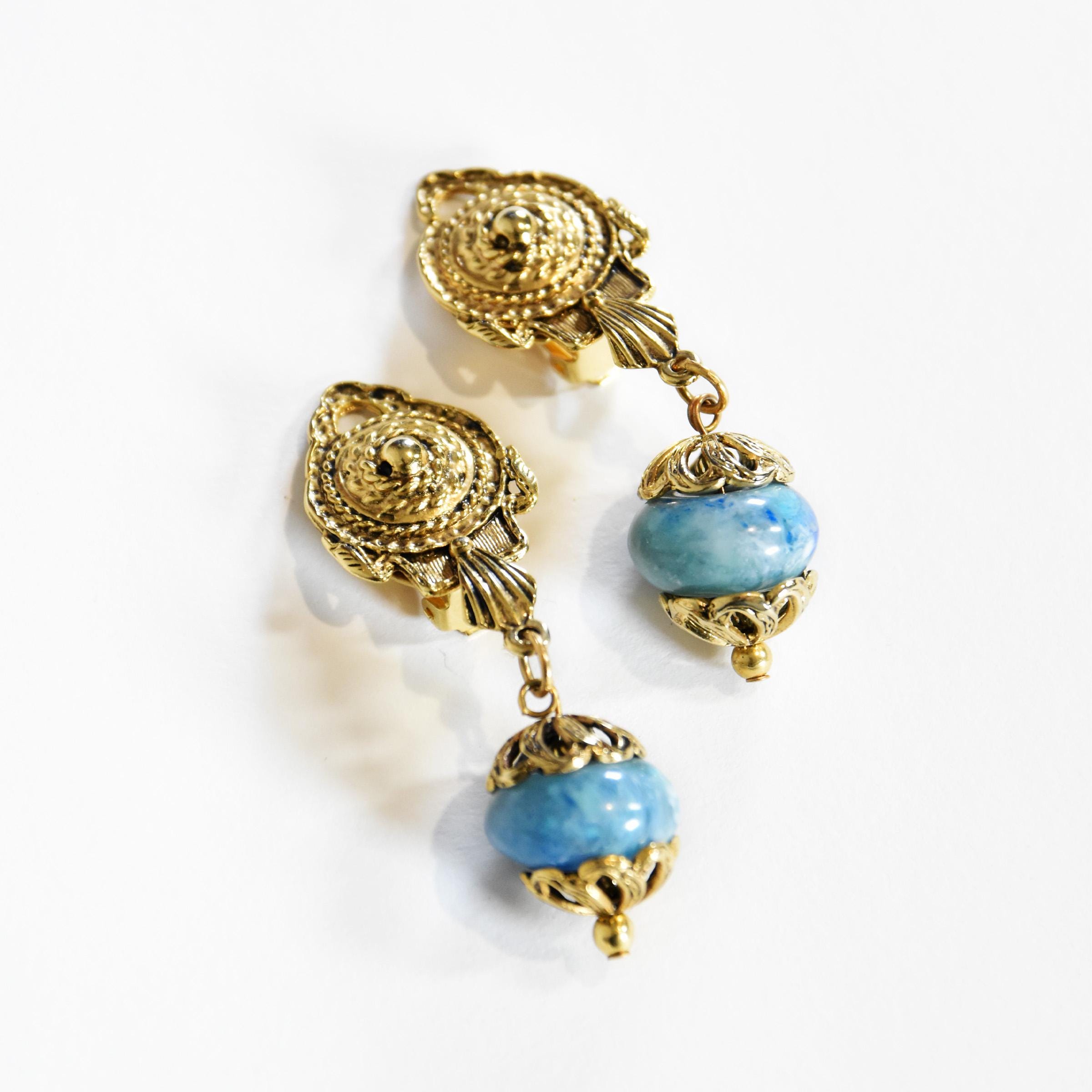 BOUCLES OREILLE clips VINTAGE ANNEES 80/90 métal doré perle Couture
