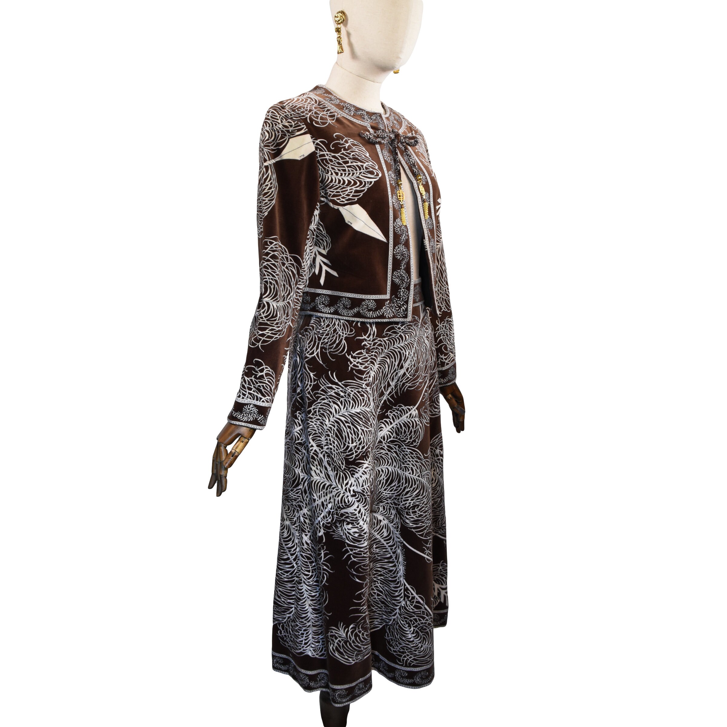 Emilio Pucci ヴィンテージ 総柄 キャミソール+スカート Vintage 1970s Emilio Pucci Velvet Skirt Set, Brown & White Print