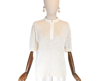 Vintage off-white unisex knit polo shirt by COURRÈGES from the 80s.