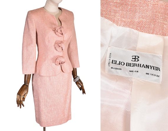 ELIO BERHANYER vintage 90s skirt set, Pink wool a… - image 1