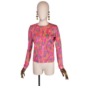 Vintage LEONARD Paris Sweater: 80s Pink Floral Knit Top