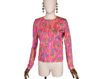 Vintage Gianni Versace Lurex Knit Sweater, 80s Geometric Print