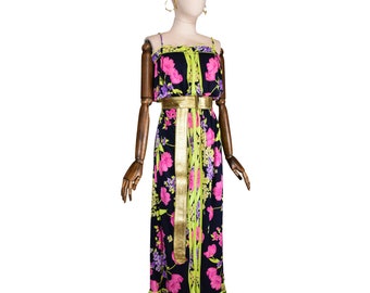 Sukienka vintage LEONARD z kwiatowym nadrukiem: strój plażowy bez ramiączek z lat 80., rozmiar XS