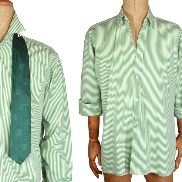 Chemise CHRISTIAN DIOR. Vintage des années 1980. Chemise DIOR pour homme. Chemise pour homme. Tissu en coton. Motif rayé. verte et blanche.