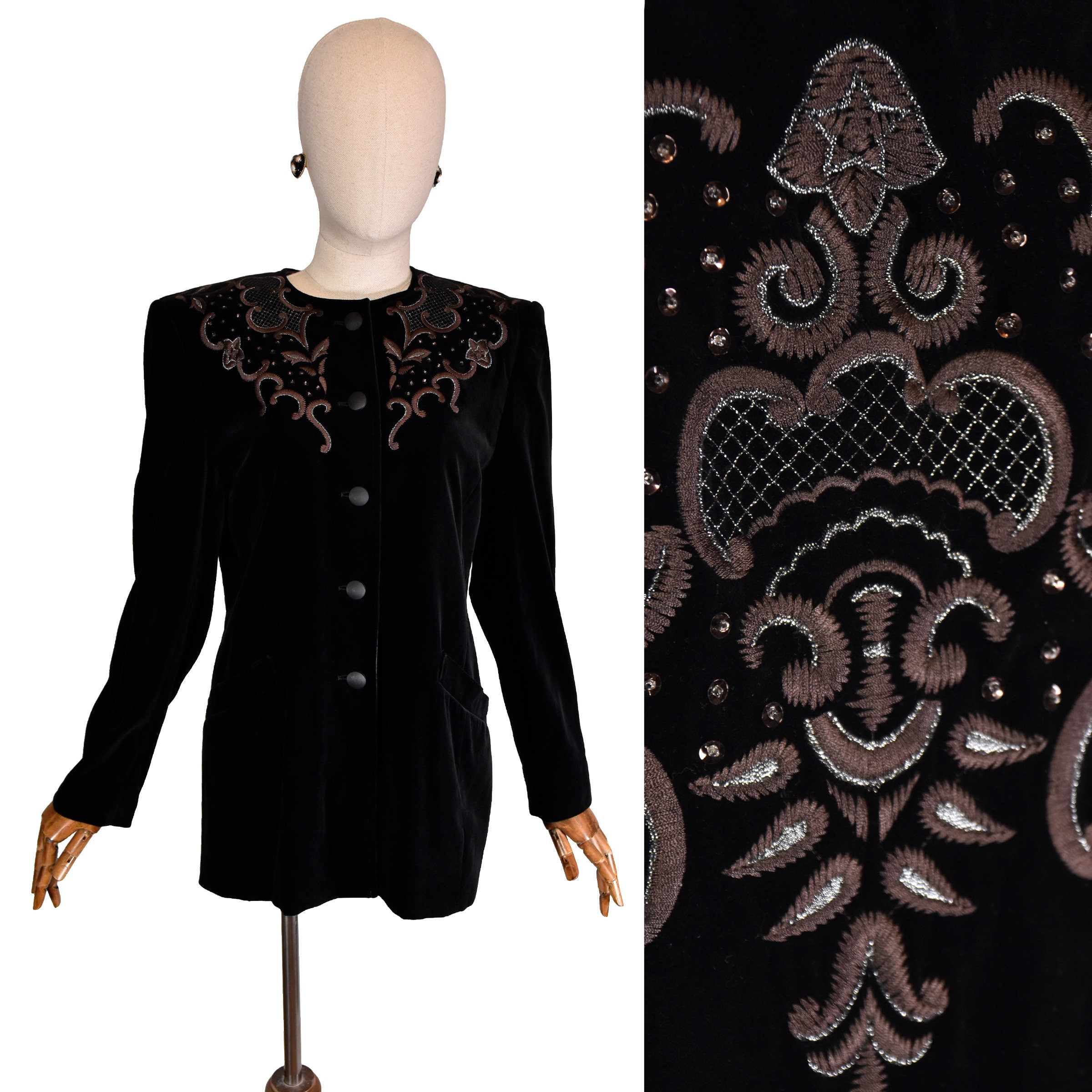 ESCADA - ESCADAベルベットジャケット Vintage ESCADA Velvet Blazer: 90s Embroidered Sequin Jacket - Etsy