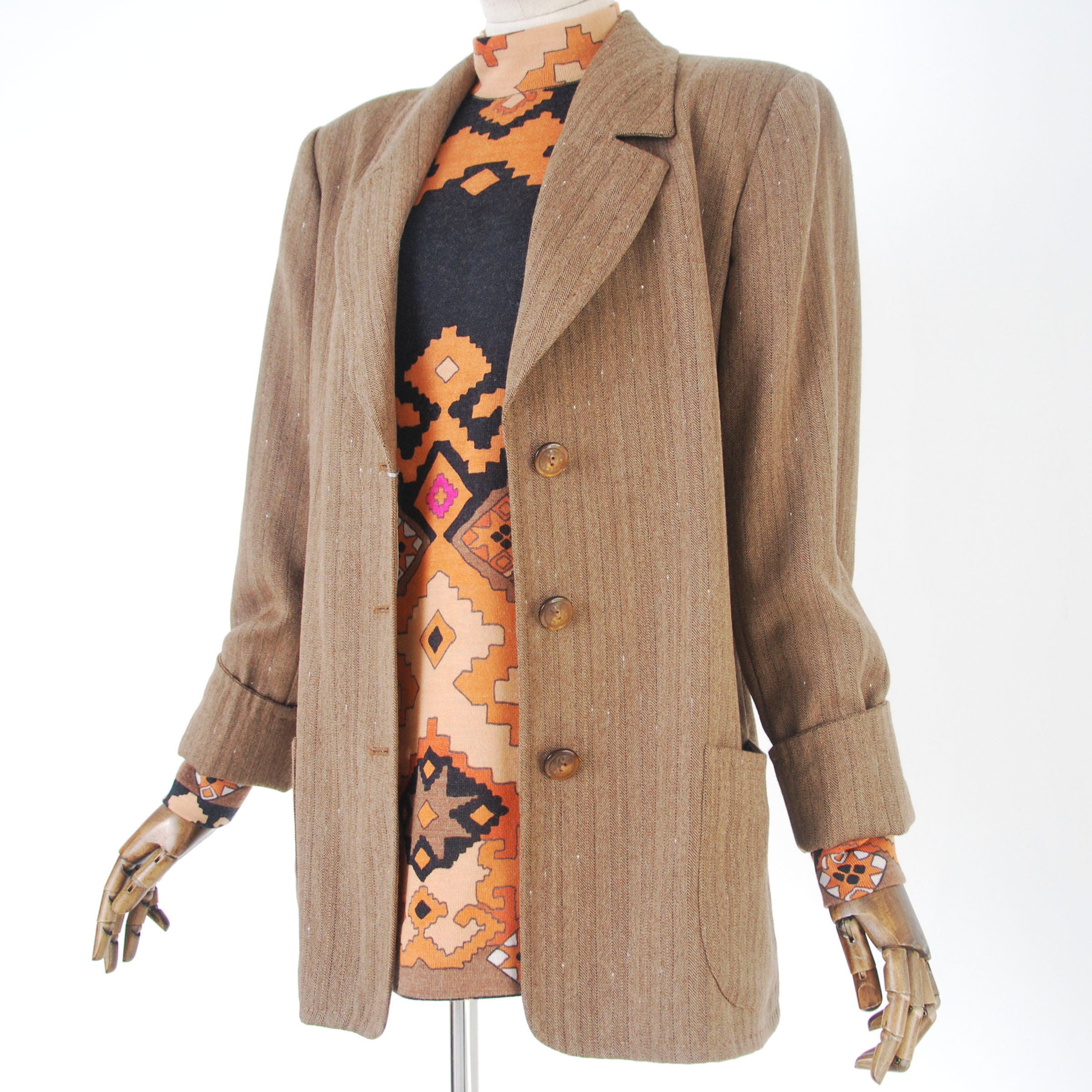 Veste Blazer Marron Ceinturée Emanuel Ungaro - Taille 10/44 En Rayonne Doublée - Style élégant Rétro