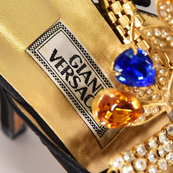 GIANNI VERSACE Black Satin Heeled Shoes With Jewel Embellishment