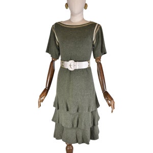 TED LAPIDUS Vintage 70s Wool Angora Blend Dress: Kaki Green Ruffles - Etsy