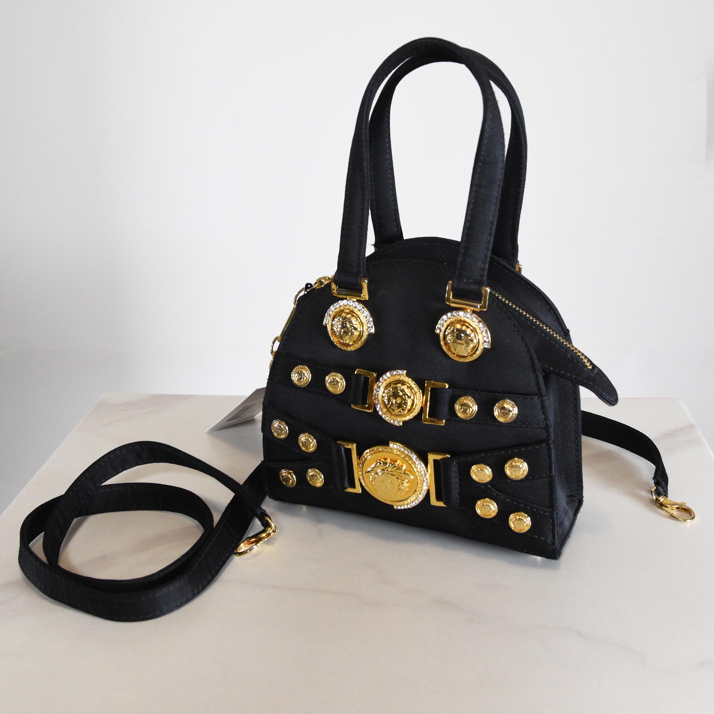 Vintage GIANNI VERSACE Mini Bag: Black Satin Medusa Medallions