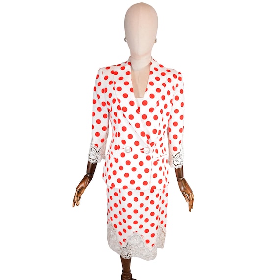 Ensemble GAI MATTIOLO, costume vintage à pois avec détails en