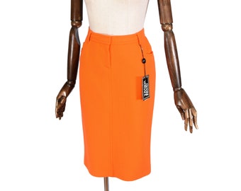 Vintage GIANNI VERSACE Wool Skirt, 90s Orange Pencil Skirt, Size L