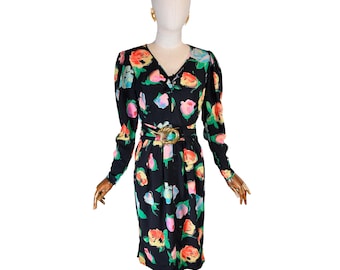 90s Emanuel Ungaro Silk Floral Dress: Vintage Designer Midi
