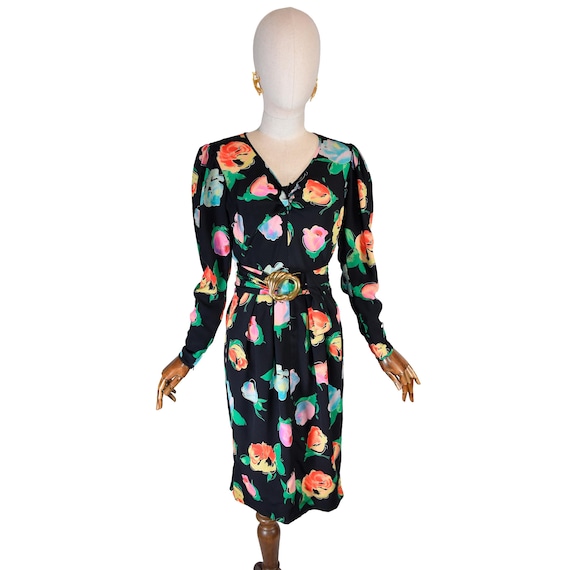 90s Emanuel Ungaro Silk Floral Dress: Vintage Designer Midi