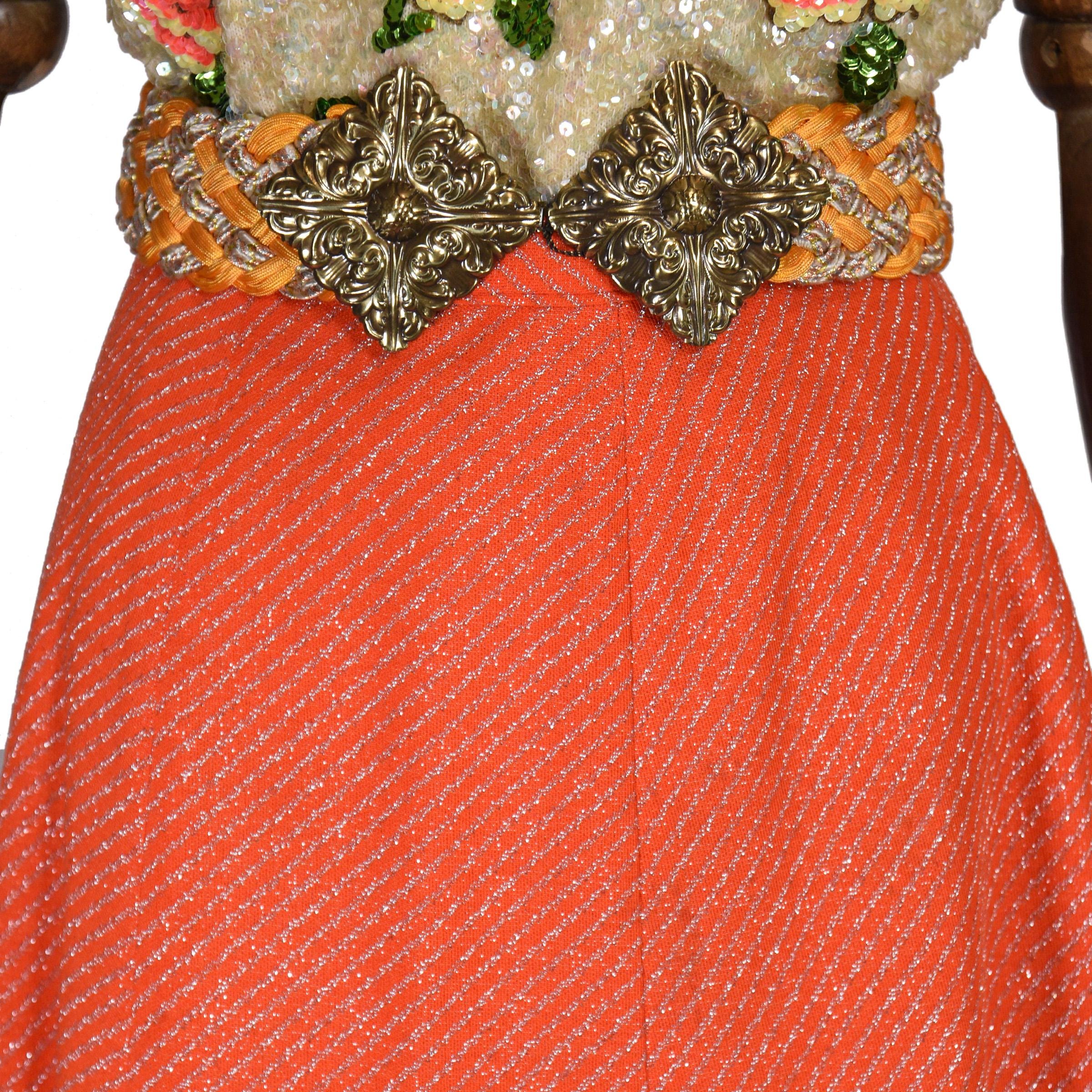 【Orange】70s vintage USA handmade skirt VINTAGE Skirt From the 70s, Long Orange Skirt With Silver