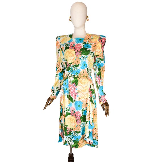 CAROLINA HERRERA vintage 80s silk dress,  bold sh… - image 2